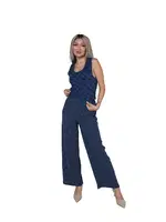 Bol Paça Pantolon Kalın Askılı Body Kadın 2li Takım Akbeniz 4217 Lacivert detay görünüm